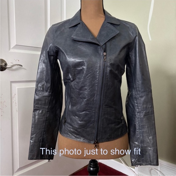 NWOT M0851 Women’s Blue Grey Leather Jacket - Picture 8 of 9